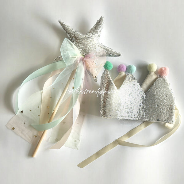 Rainbow Cape & Sequin crown, wand