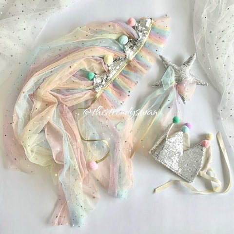 Rainbow Cape & Sequin crown, wand