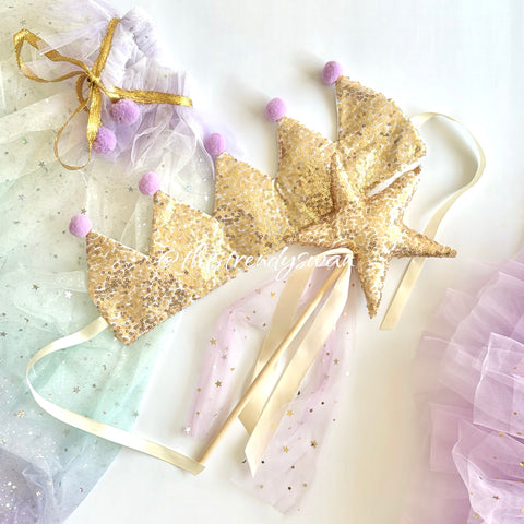 Sequin Crown & Wand - Gold/Lilac