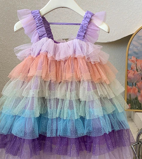 Rainbow Tiered Mesh Dress